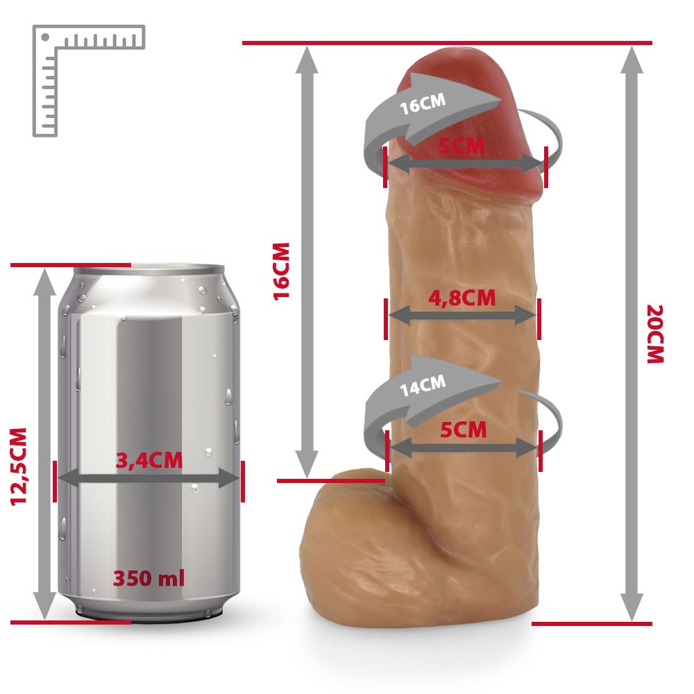 P�nis com Escroto Crono Bege em vista de cima, detalhe da glande e das veias do corpo do dildo