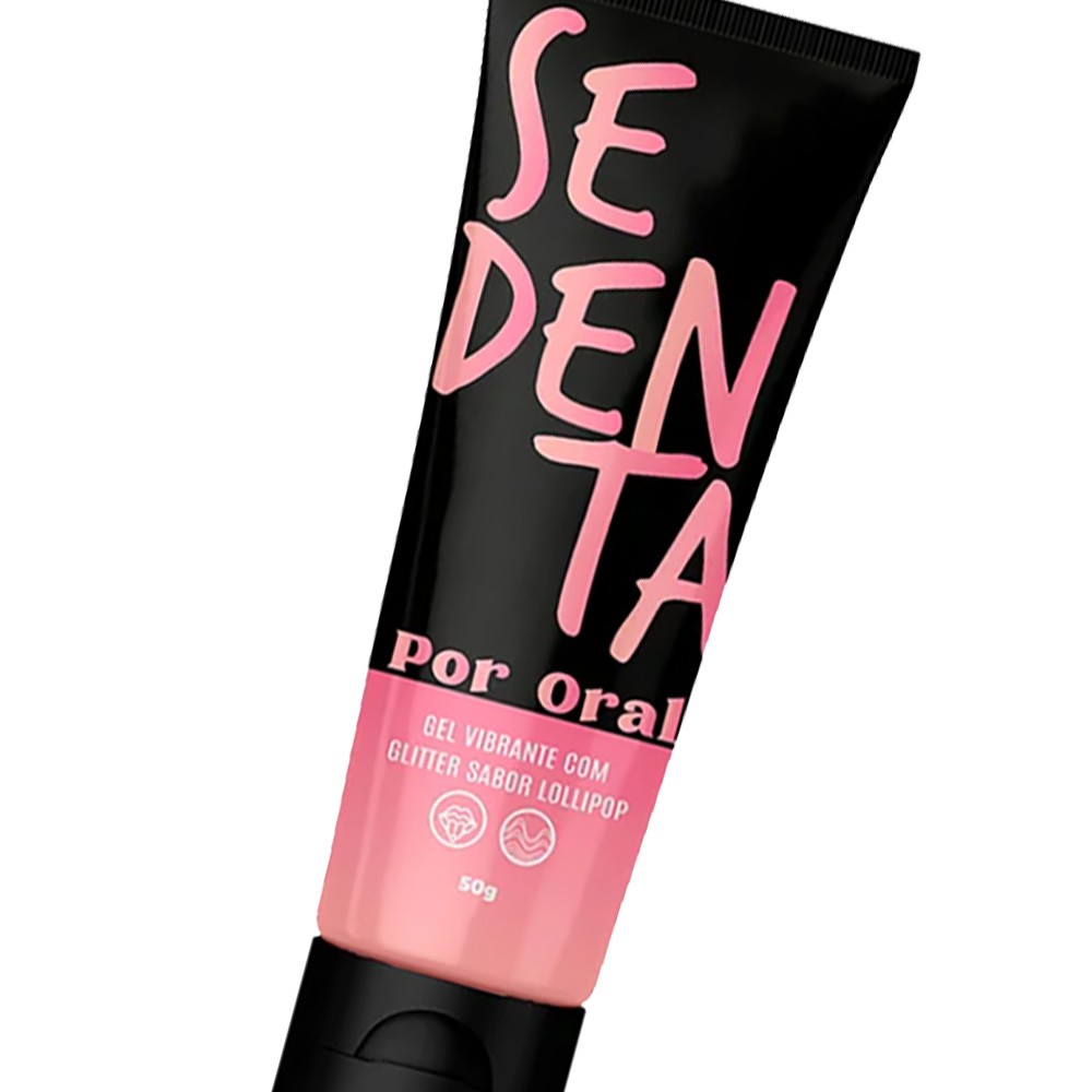 Vibrador L�quido Comest�vel Glitter Pipoca Doce 50ml, v�rias embalagens em fundo rosa e branco