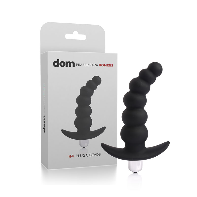 Plug Anal em Silicone com Vibrador e Formato Anatômico Curvado com Esferas 3,8 x 13,5cm H4 Preto | Foto 01 Plug Anal em Silicone com Vibrador e Formato Anatômico Curvado com Esferas 3,8 x 13,5cm H4 Preto | Foto 01