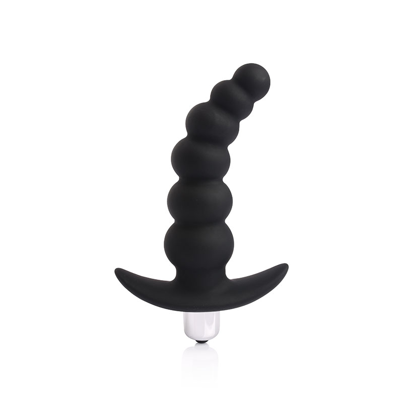 Plug Anal em Silicone com Vibrador e Formato Anatômico Curvado com Esferas 3,8 x 13,5cm H4 Preto | Foto 02 Plug Anal em Silicone com Vibrador e Formato Anatômico Curvado com Esferas 3,8 x 13,5cm H4 Preto | Foto 02