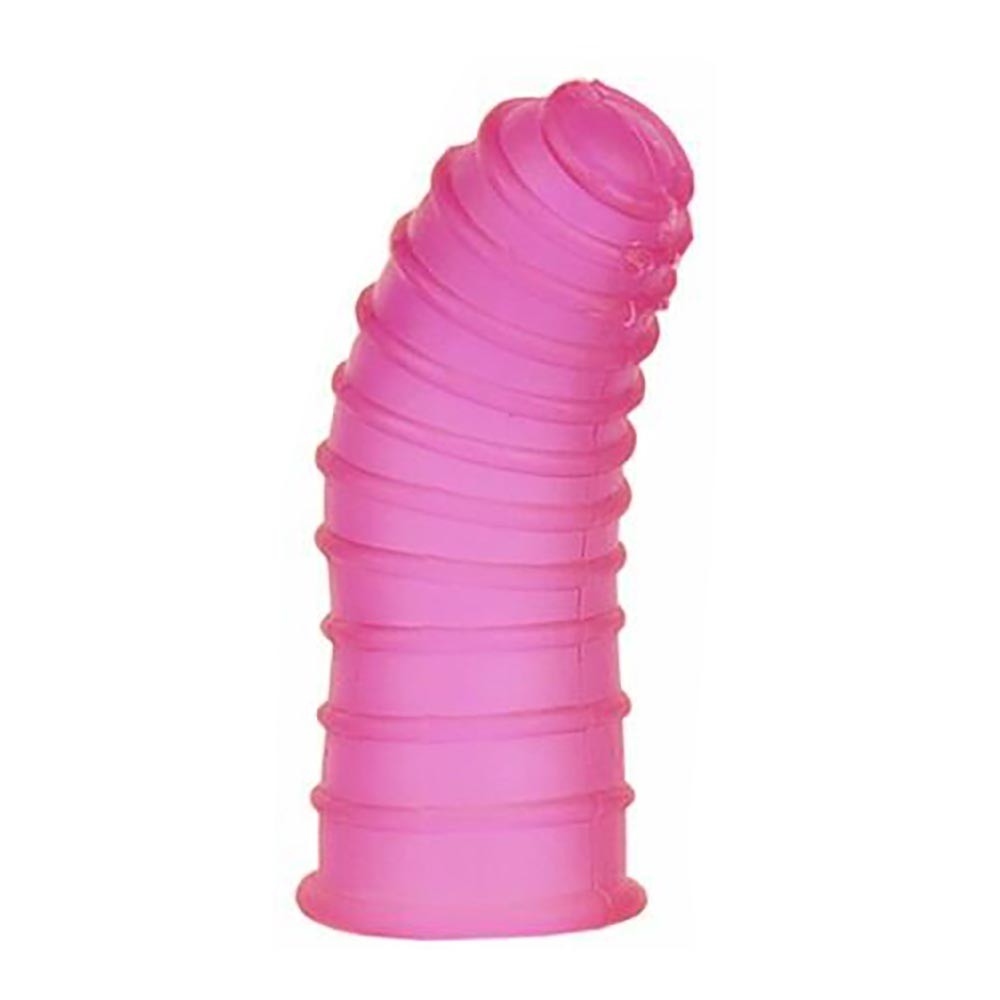 Dedeira Massageadora em Silicone Ponto G Rosa, vista individual da dedeira com textura ondulada
