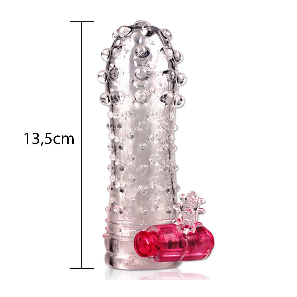 Capa Peniana com Vibrador Texturizada e Estimulador de Clit�ris 13cm Transparente | Foto 02