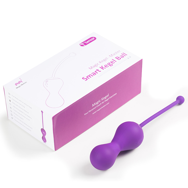 Embalagem da Bola de Pompoarismo Kegel Ball Magic Motion, com o produto ao lado