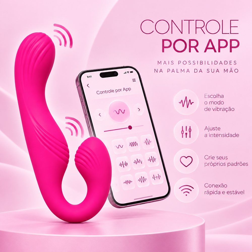 Cinta peniana recarreg�vel em silicone pink com detalhes do controle por aplicativo via smartphone