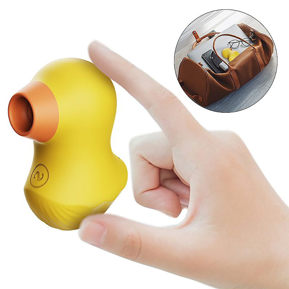 Sugador de Clit�ris Duck Amarelo em vista lateral, com foco no design ergon�mico e acabamento em silicone.
