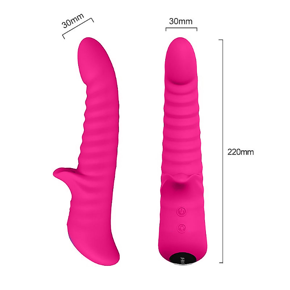 Vibrador Duplo Recarreg�vel em Silicone com 9 Vibra��es Aurora Pink vista lateral, evidenciando o cabo de carregamento USB