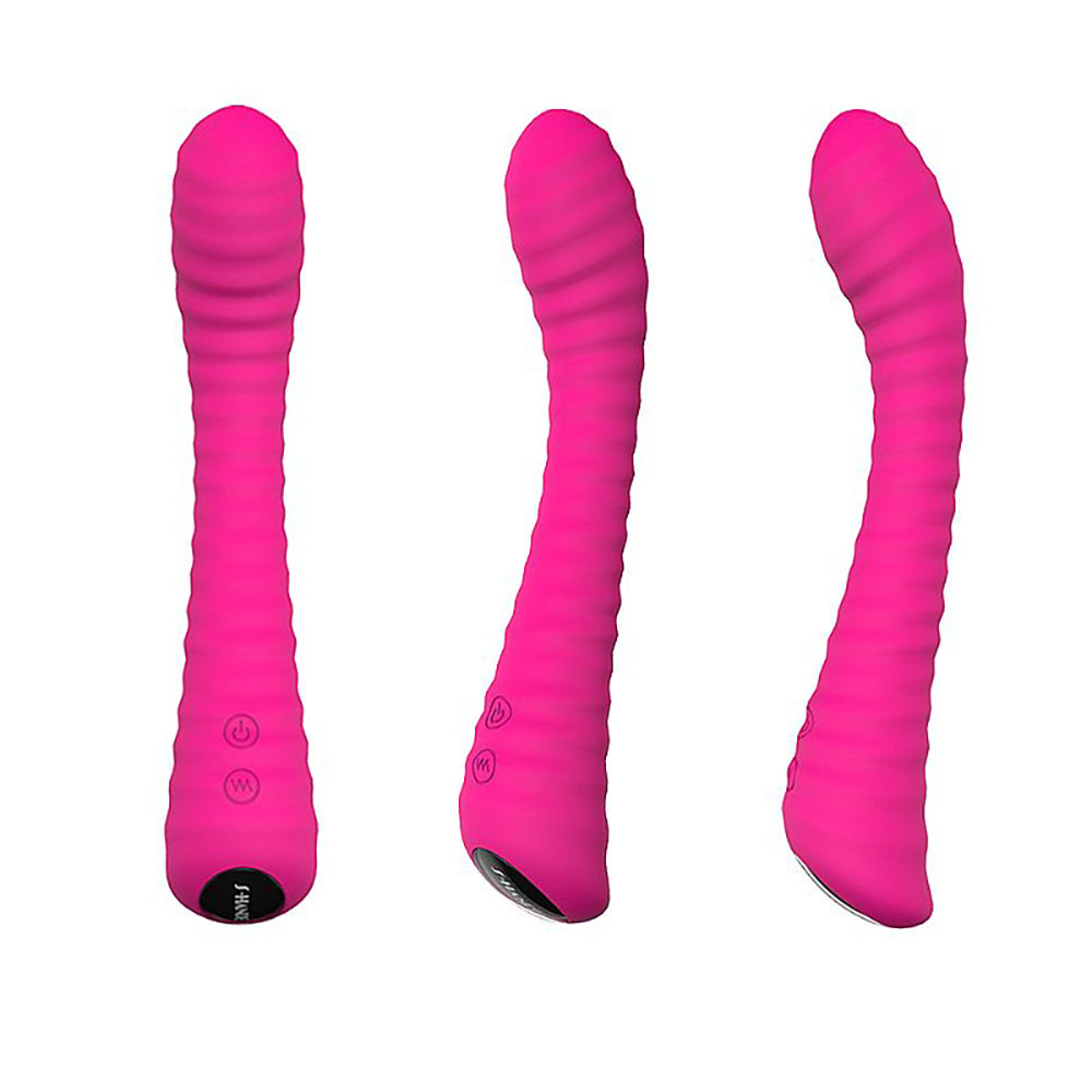 Conjunto de tr�s vis�es do Vibrador Sunshine Pink, mostrando detalhes do design e bot�es de controle