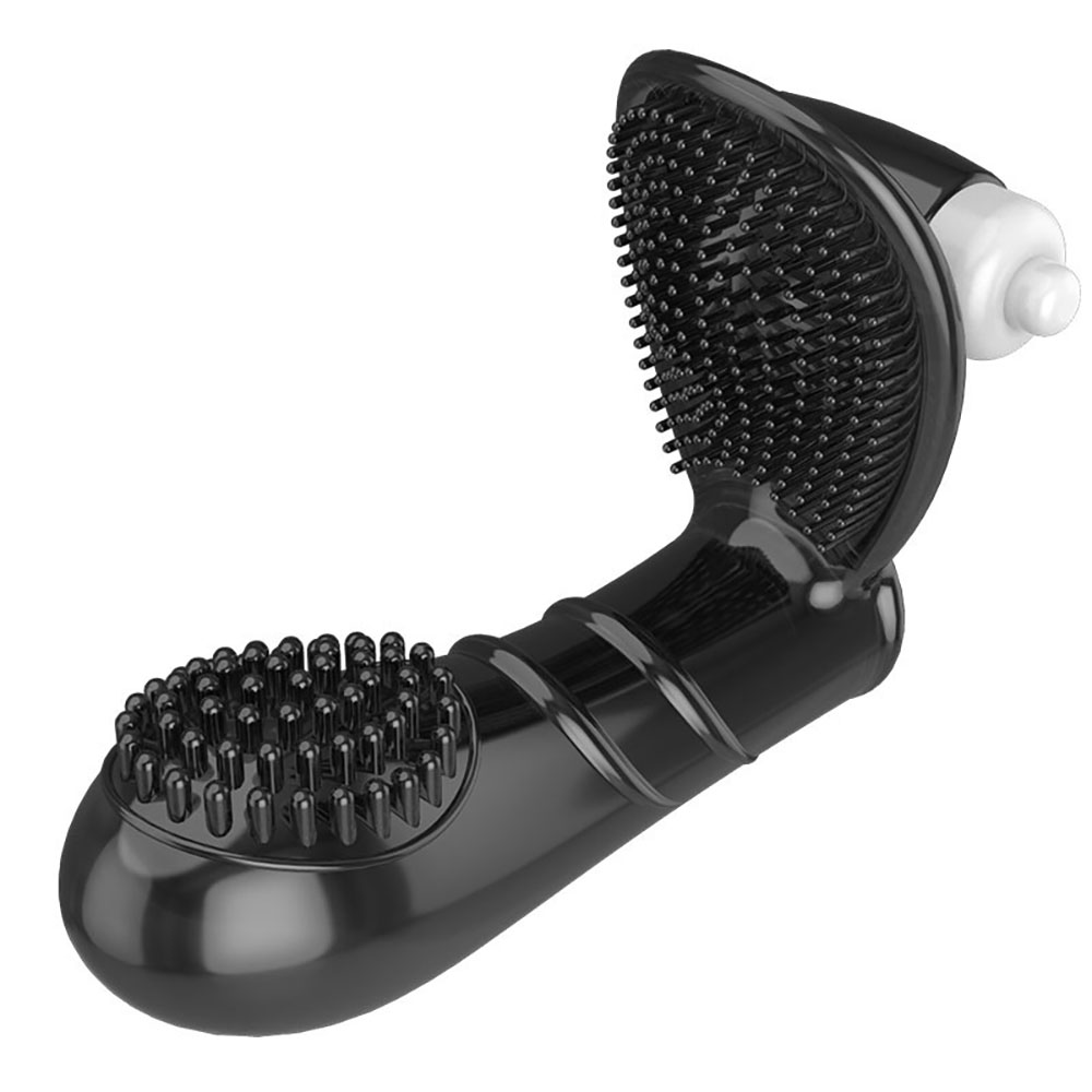 Dedeira com Massageador Clitoriano e Vibrador Fume em vista superior, destacando o formato flex�vel e o vibrador acoplado