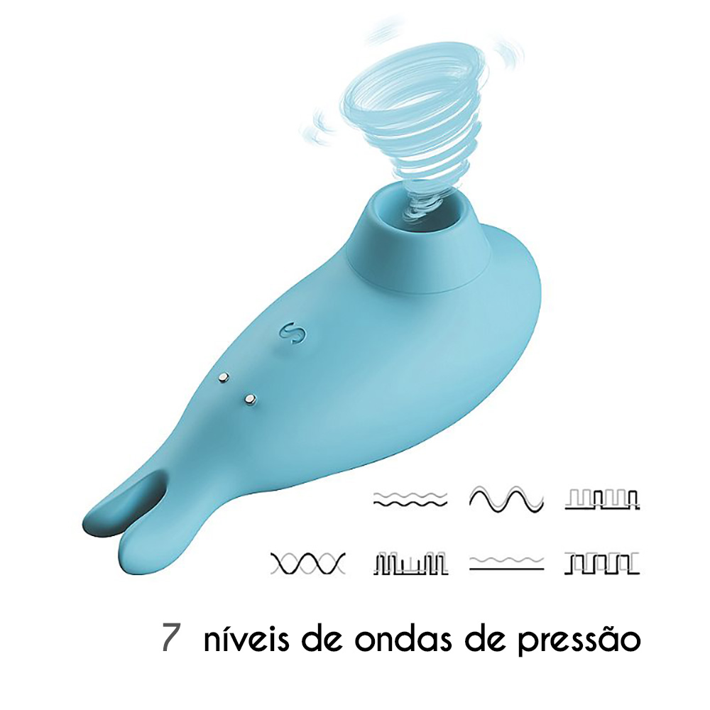 Sugador de Clitóris em Silicone Recarregável com 7 Vibrações Dolphin Cyan | Foto 02