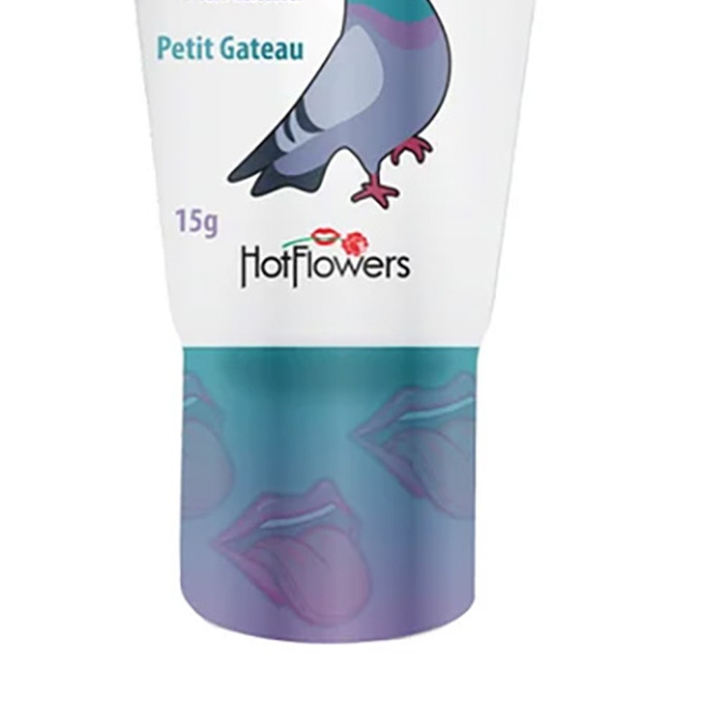 Gel para Sexo Oral Xupa R�la com Aroma e Sabor de Petit Gateau 15ml - Detalhe da parte inferior da embalagem, com a ilustra��o de l�bios e um tom azulado.