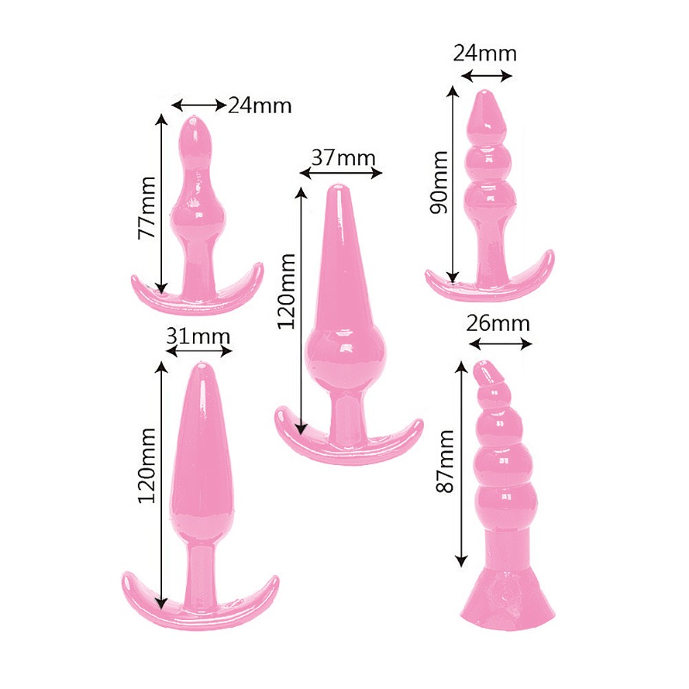 Detalhe do segundo plug anal do kit, com formato curvado para estimula��o do ponto G anal, destacando a ponta suave e a base de seguran�a