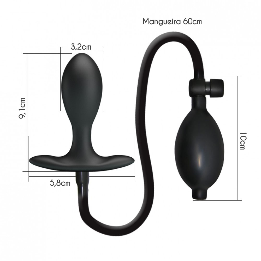 Plug Anal Inflável em Silicone com Esfera Interna em Metal Preto | Foto 06