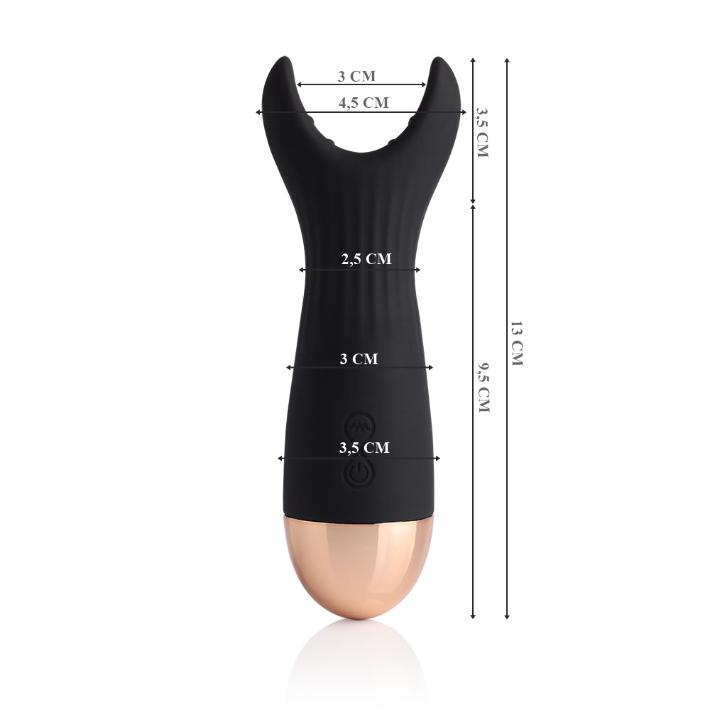 Zoom Vibrador Masculino Recarreg�vel com 10 Vibra��es em Silicone Men Preto, detalhe da extremidade em U