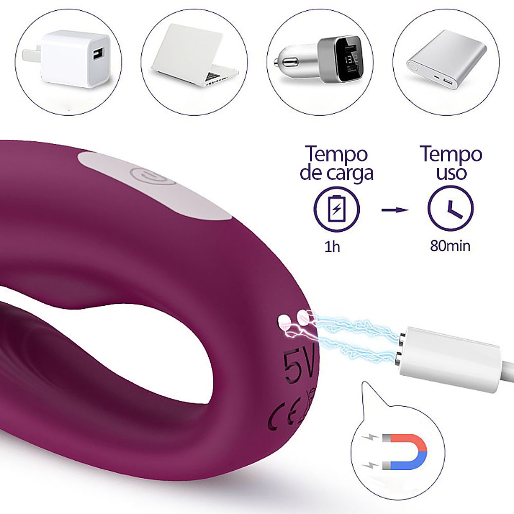 Vibrador para Casal Recarregável em Silicone com 9 Vibrações Viviana Pink | Foto 06