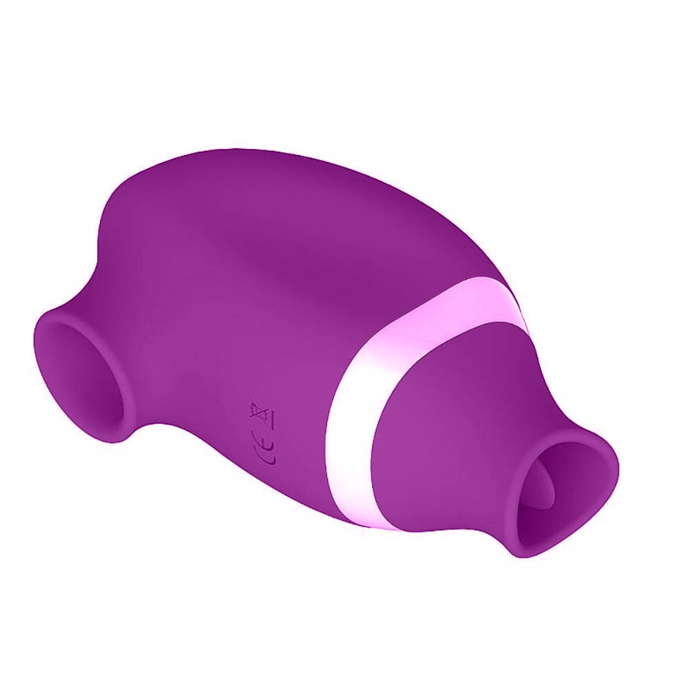 Vibrador para Clit�ris em Silicone Recarreg�vel Roxo - Vista lateral do vibrador de silicone roxo, mostrando seu formato anat�mico e a faixa iluminada na base