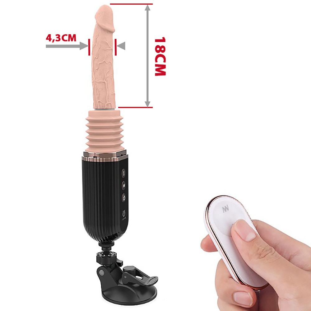 M�quina de Sexo com P�nis em Cyberskin, 9 Vibra��es e Vai e Vem com Controle sem Fio Bege: Ilustra��o detalhada da estrutura interna da m�quina e da fixa��o da ventosa.