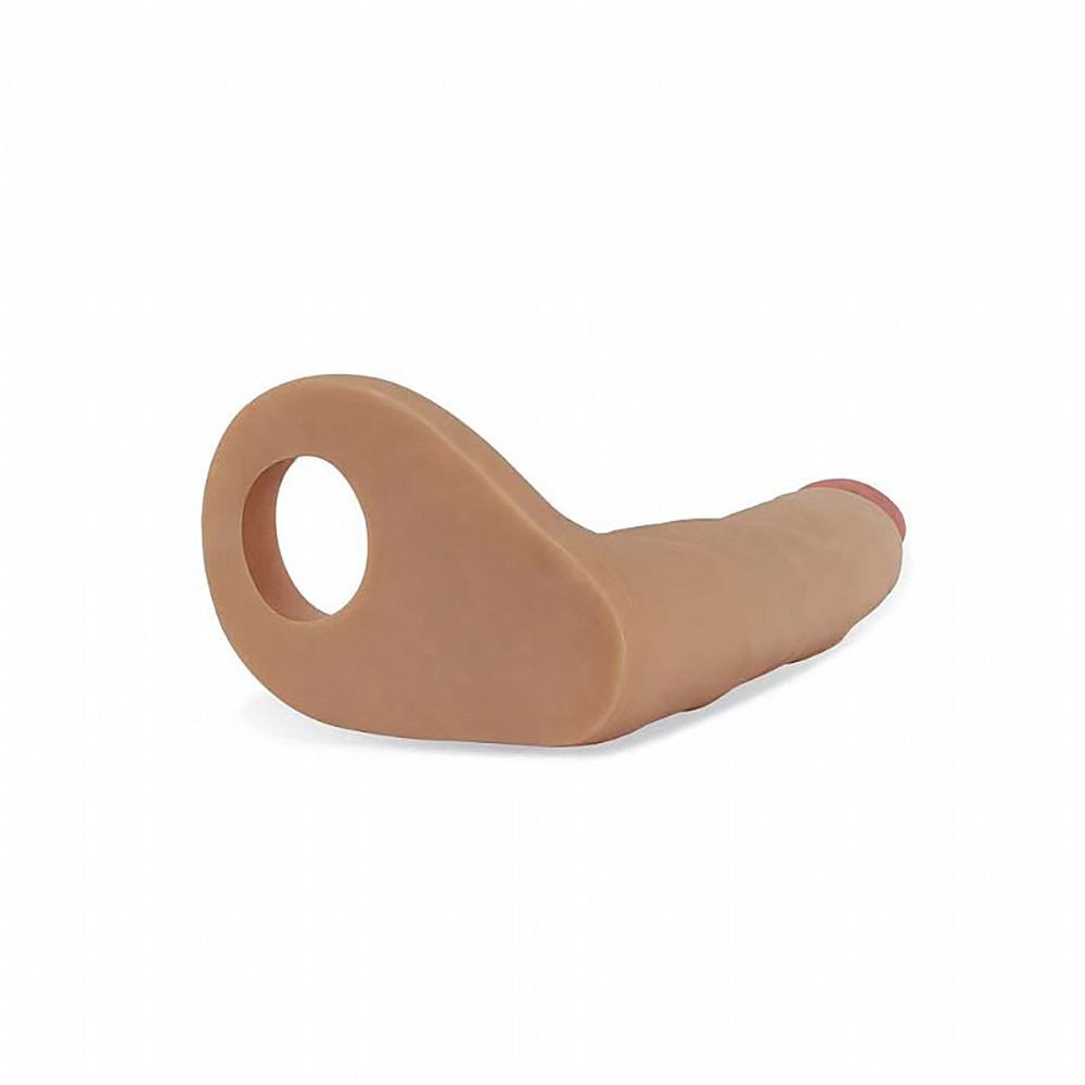 Anel Companheiro Bege, p�nis anal de Cyberskin Flex�vel, mostrando detalhes do material e formato anat�mico