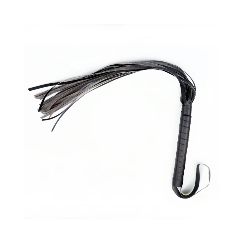 Kit Bondage Preto: Chicote de tiras em PU com cabo texturizado