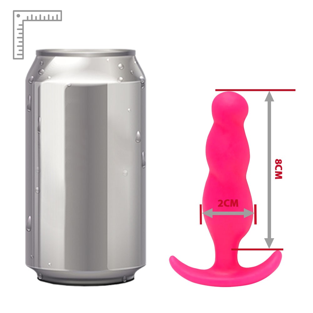 Plug Anal Mini Rosa 8x2cm em �ngulo superior, destacando o topo arredondado e a base