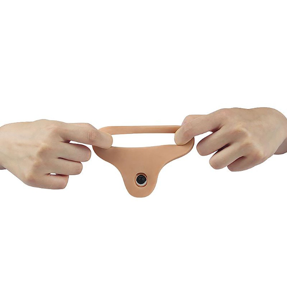 Vis�o frontal do anel companheiro bege em Cyberskin com vibrador evidenciando textura realista