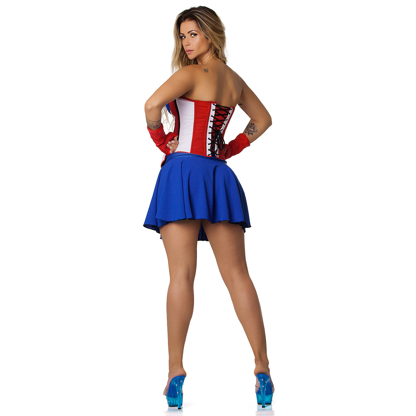 Cosplay Er�tico Corpete Capit� Am�rica - Vista Traseira Detalhada