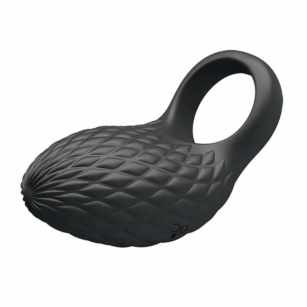 Anel Peniano Recarreg�vel Heloise em vista superior, mostrando o motor vibrat�rio em detalhe e a textura na superf�cie do silicone