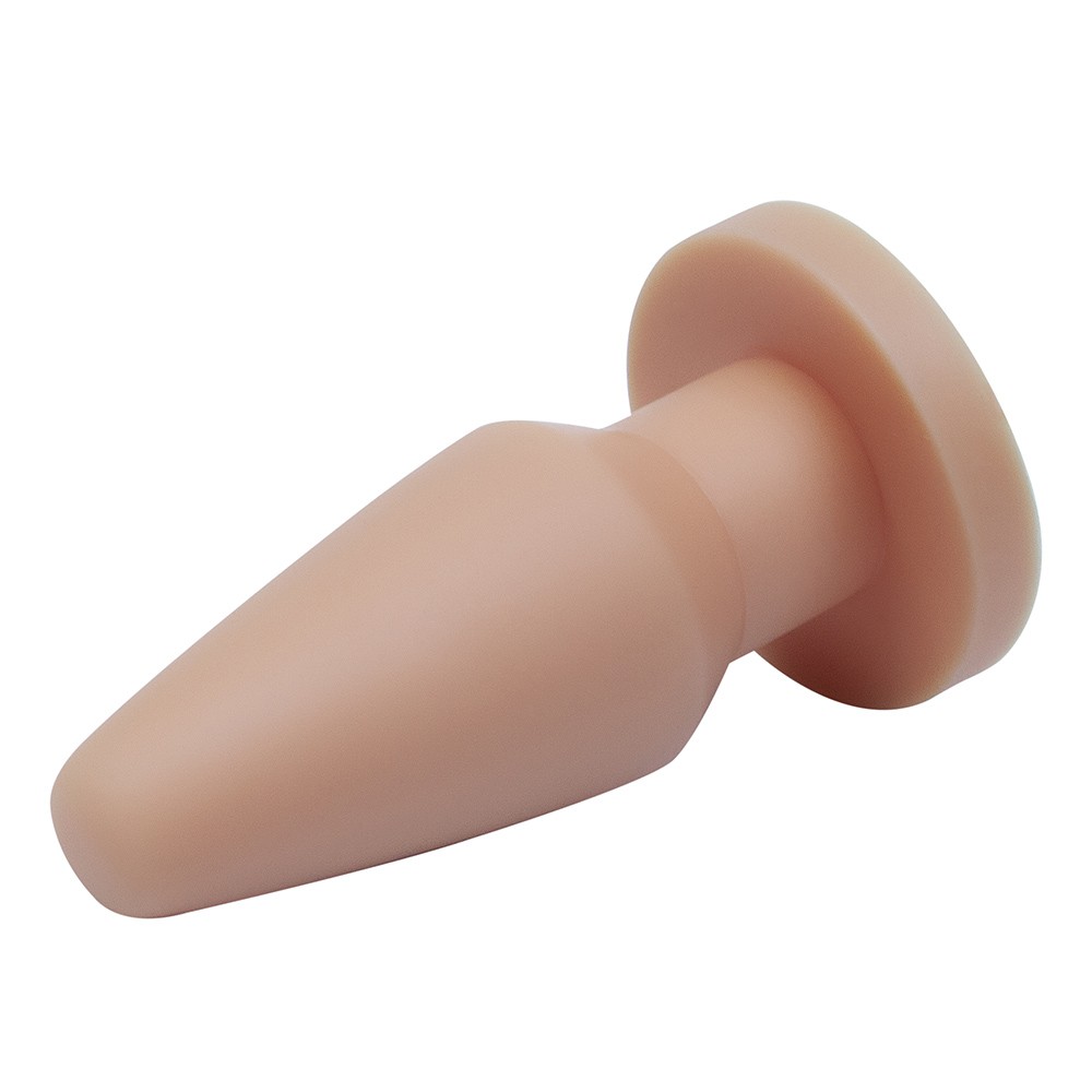 plug anal Easy Bege em PVC flex�vel, formato anat�mico, vista lateral detalhada