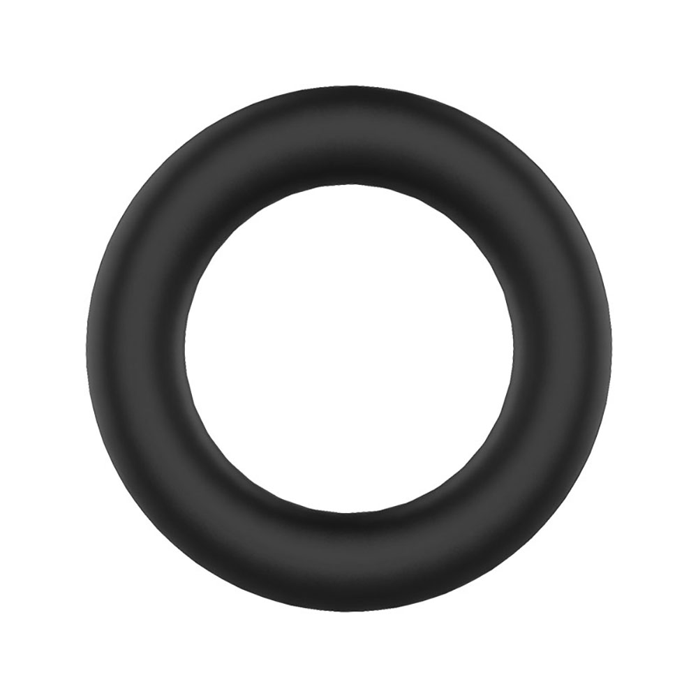 Detalhe de um anel peniano individual em silicone preto, anel simples, em fundo branco