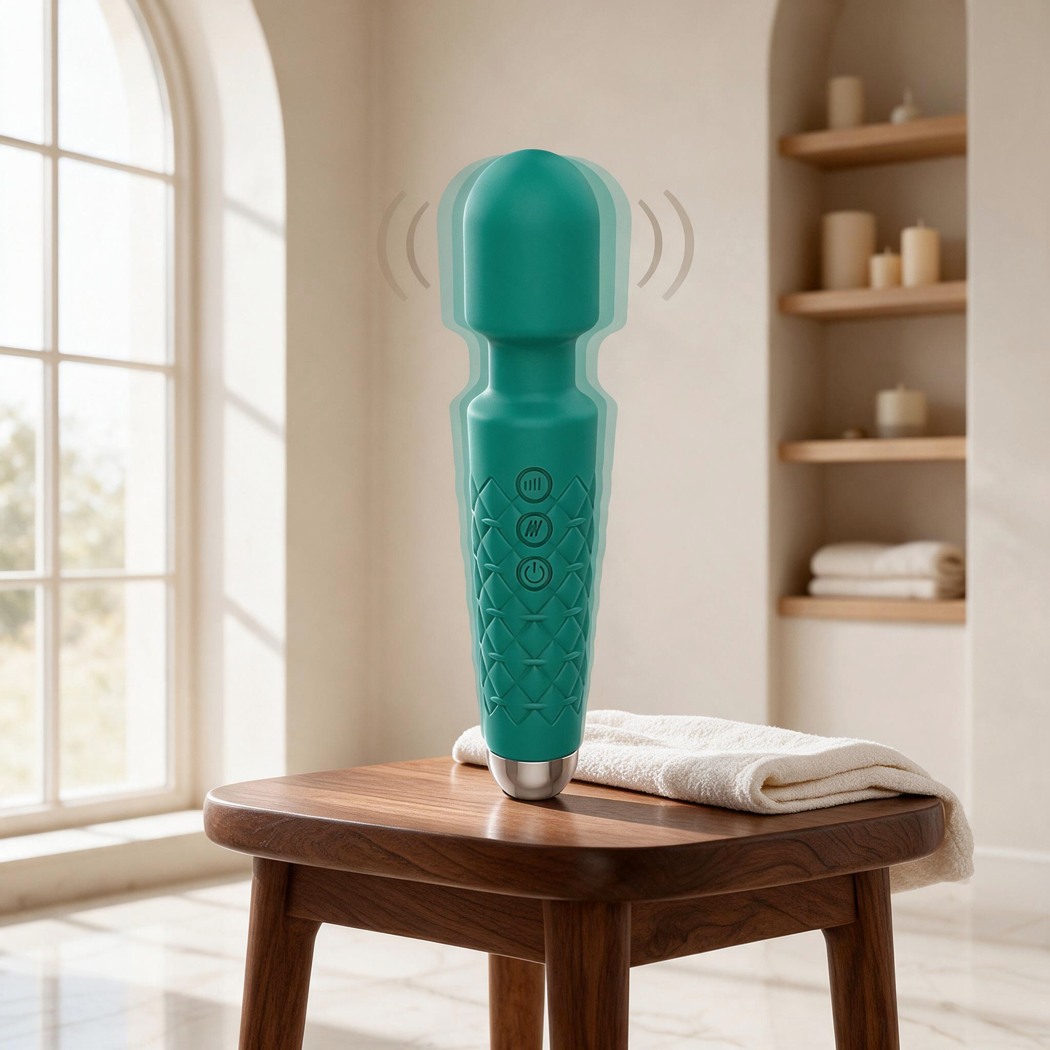 Massageador Er�tico em Silicone Recarreg�vel Verde, vista frontal com detalhes da textura e bot�es
