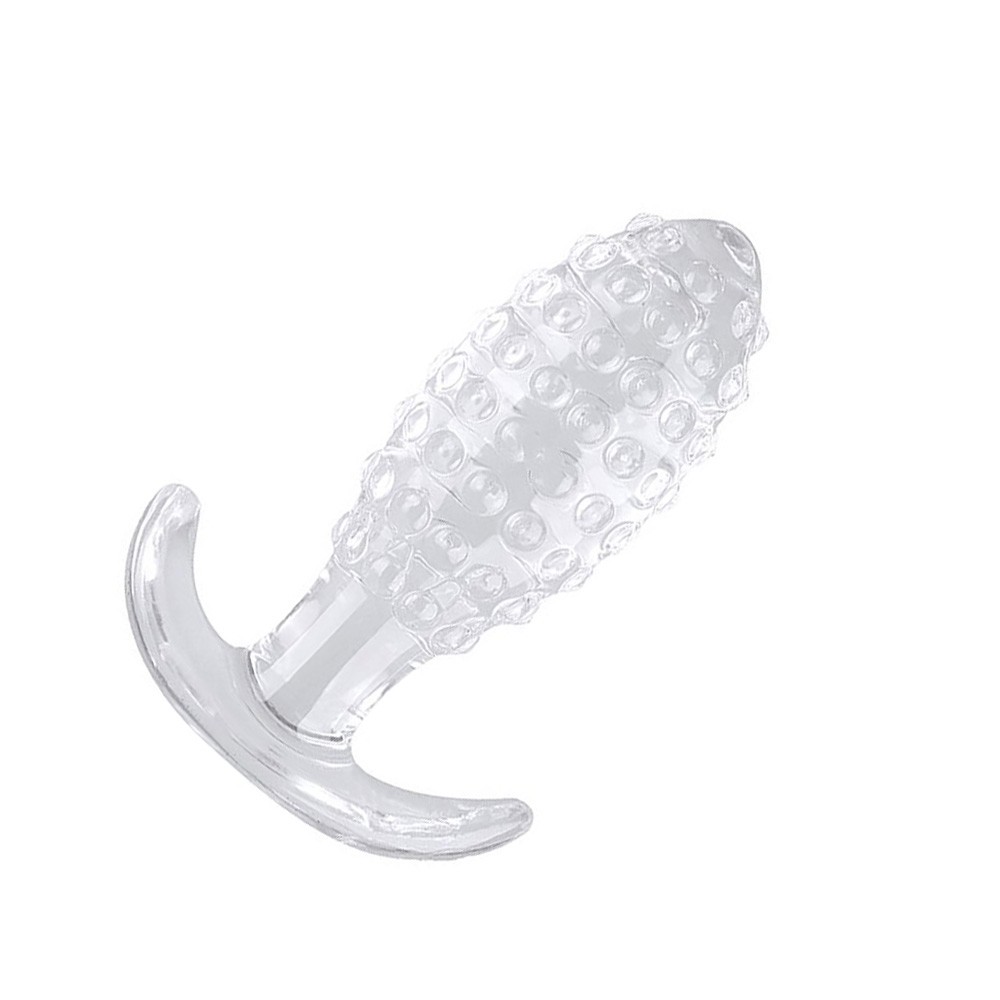 Plug Anal Jelly Transparente em vista angular, destacando o formato c�nico e a base de seguran�a