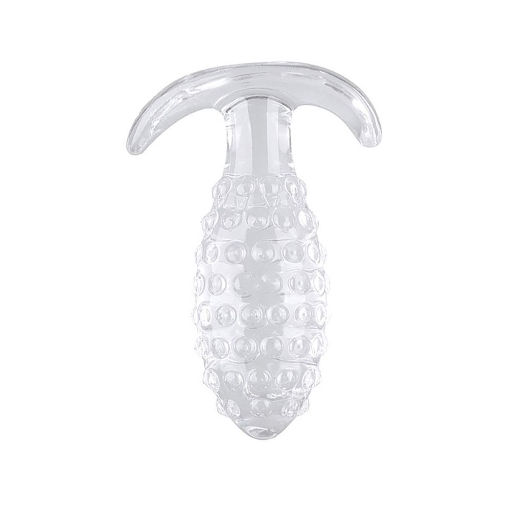 Plug Anal Jelly Transparente em close na base, mostrando a transi��o suave do corpo texturizado