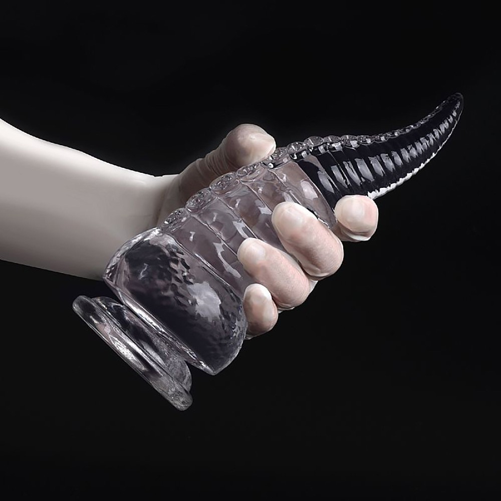 Plug Anal em Jelly com textura de tent�culos, visto de perto, destacando a maleabilidade do material TPE