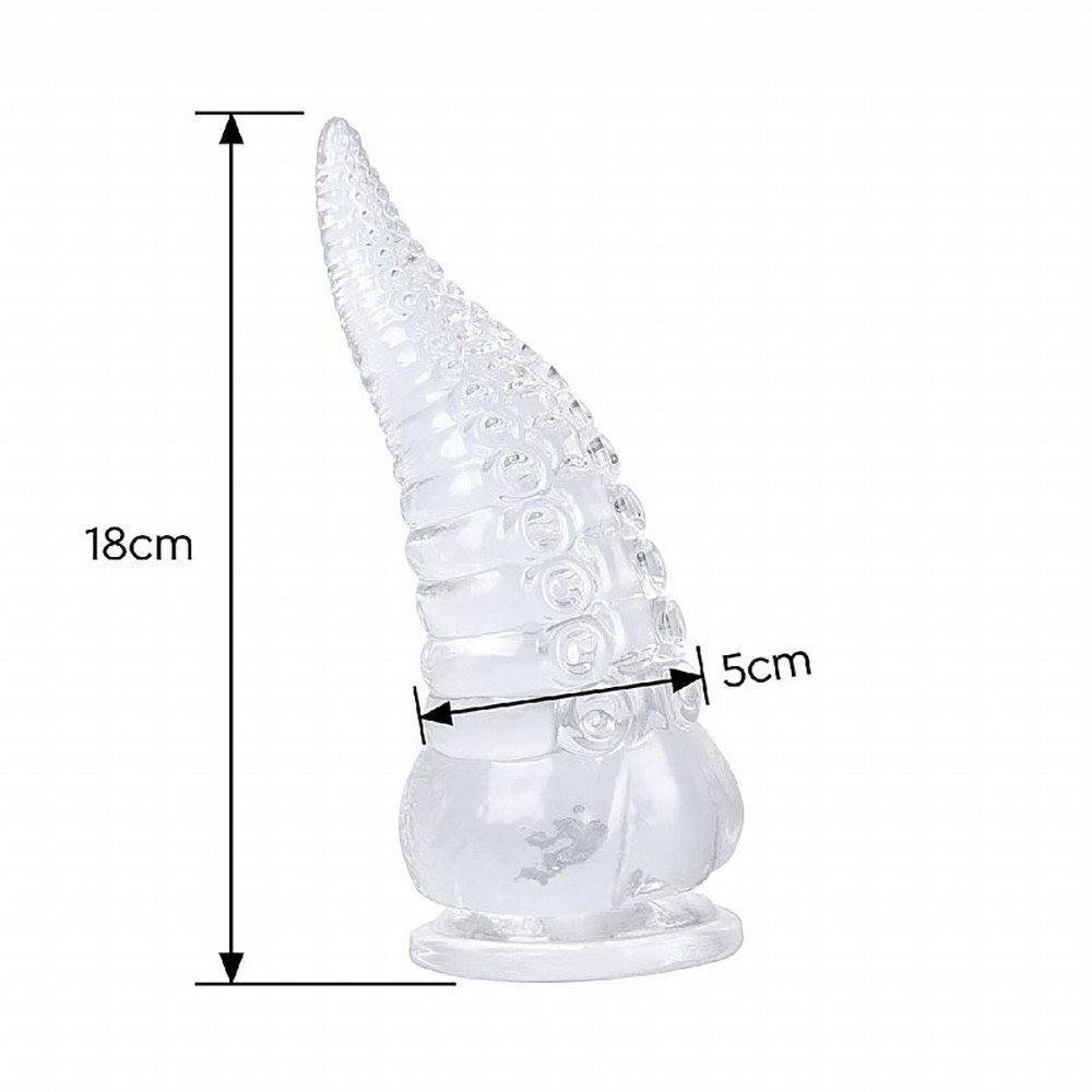 Detalhe da ponta do plug anal transparente em jelly, mostrando as primeiras texturas e a conicidade para inser��o