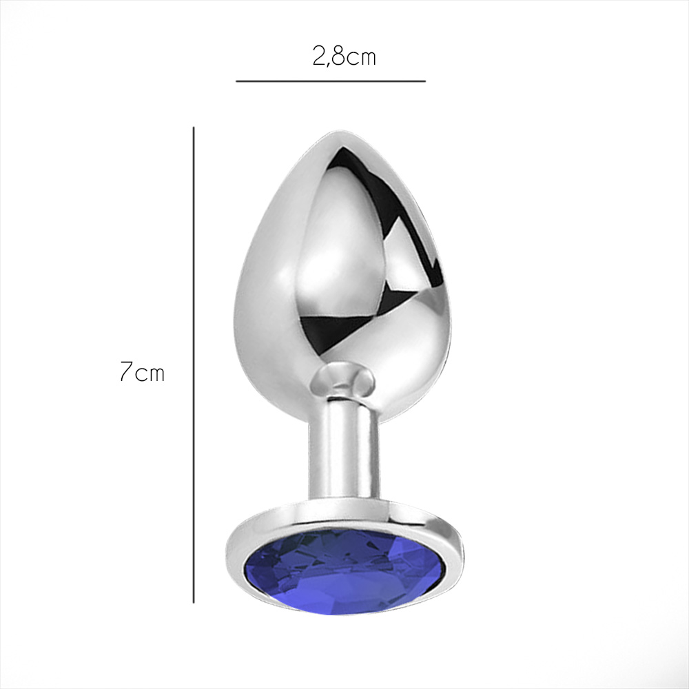 detalhe do acabamento em a�o inox do Plug Anal Joia Redondo P Azul, mostrando brilho met�lico premium e superf�cie lisa