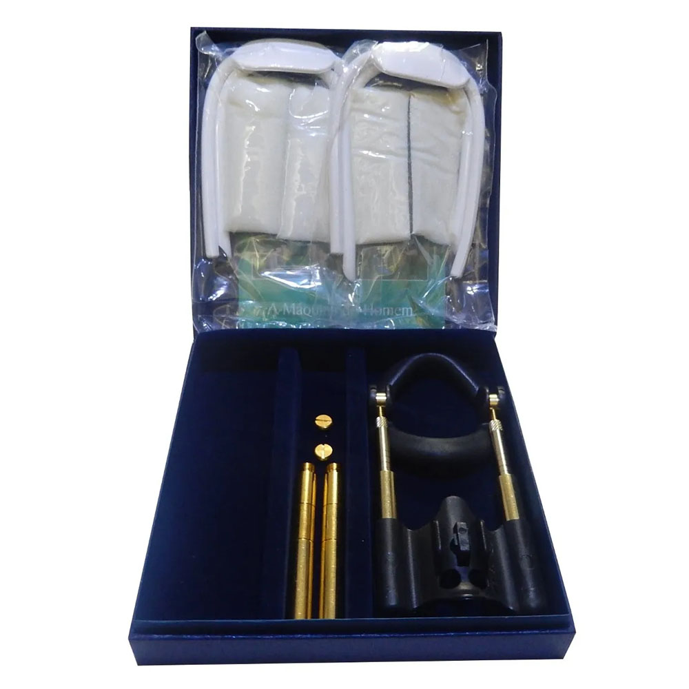 Extensor Peniano Tensordin Plus Preto - componentes do kit, incluindo hastes de extens�o e manual