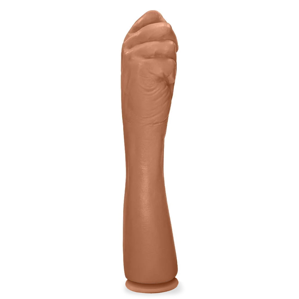 M�o Er�tica Real�stica com Ventosa Hand Fist Bege, em vista lateral, mostrando o formato ergon�mico.