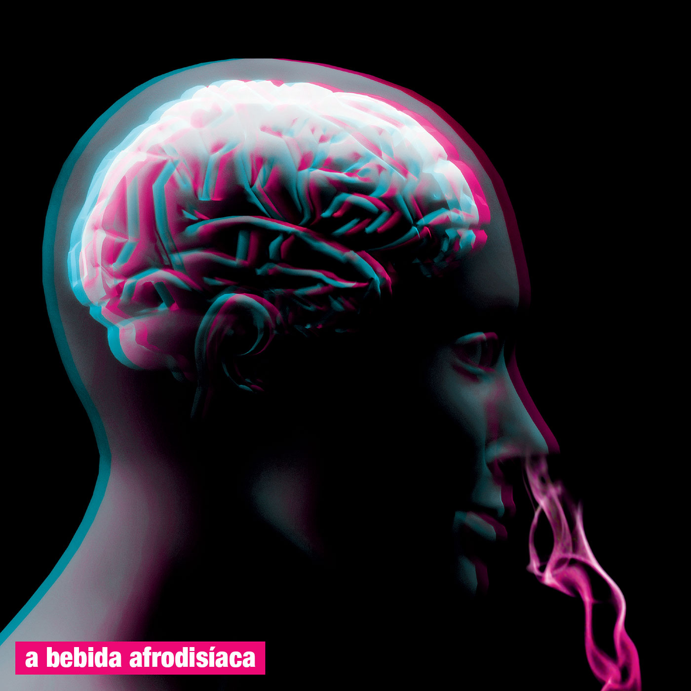 Representa��o visual do c�rebro com efeitos de luz em tons de rosa e azul, simbolizando o est�mulo mental e sensorial da bebida afrodis�aca Yxaiio