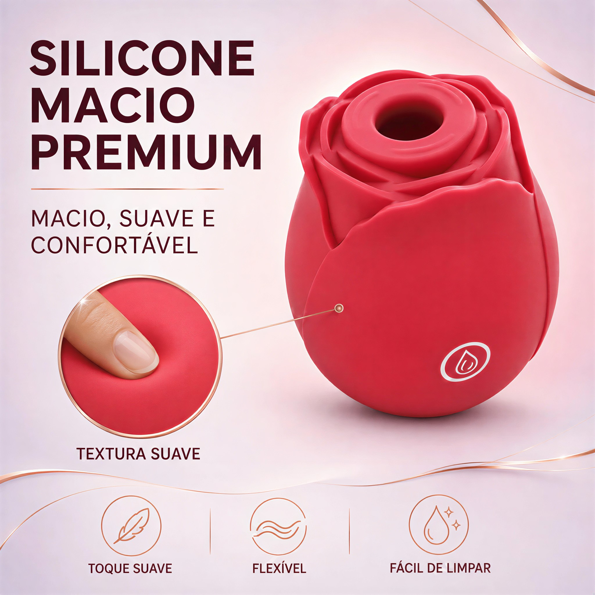 Vibrador Discreto em Silicone Recarreg�vel com 10 Modos de Pulsa��o Vermelho - vista frontal detalhada do bot�o de controle