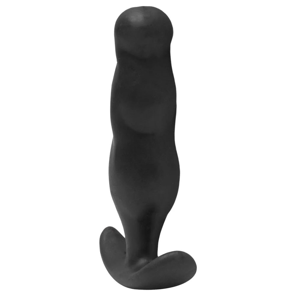 Plug Anal Mini Preto em Silicone M�dico, vista lateral mostrando a curvatura e a base de seguran�a