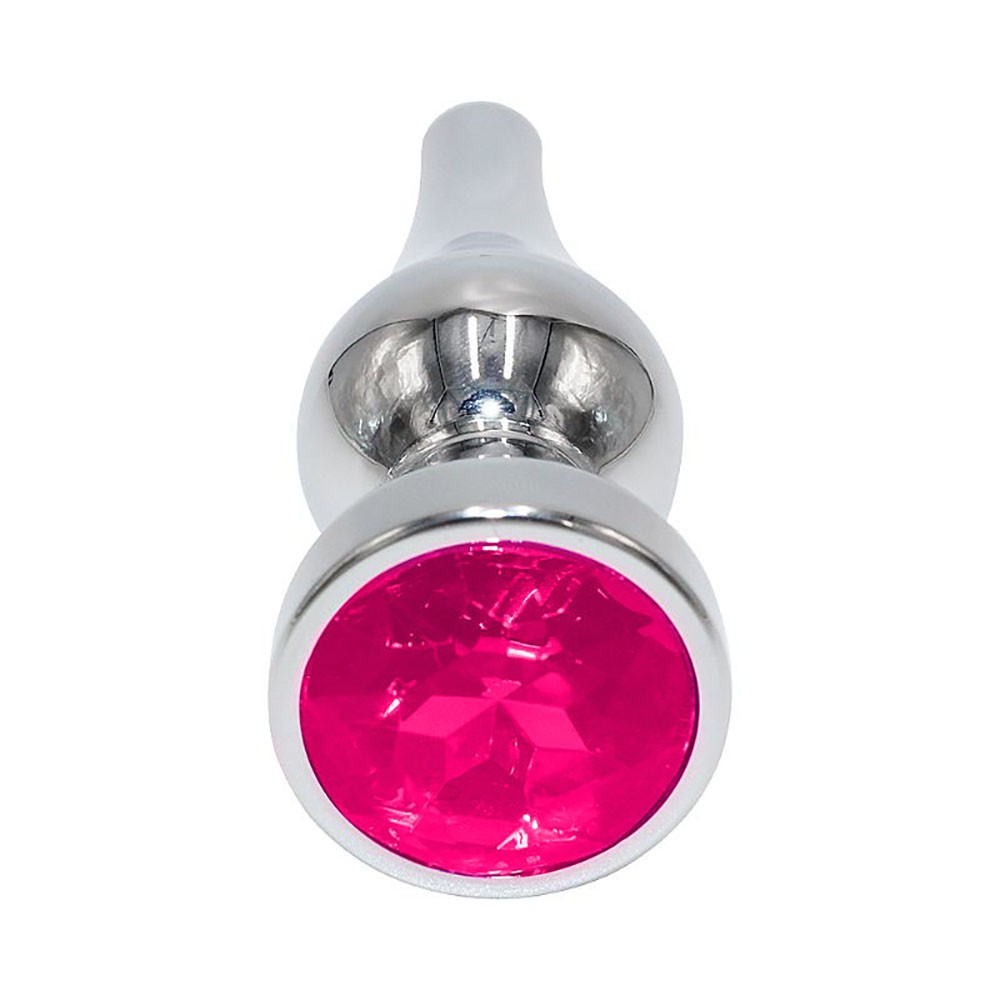 detalhe do acabamento em a�o inox do plug anal joia com cristal pink mostrando brilho met�lico premium e superf�cie lisa