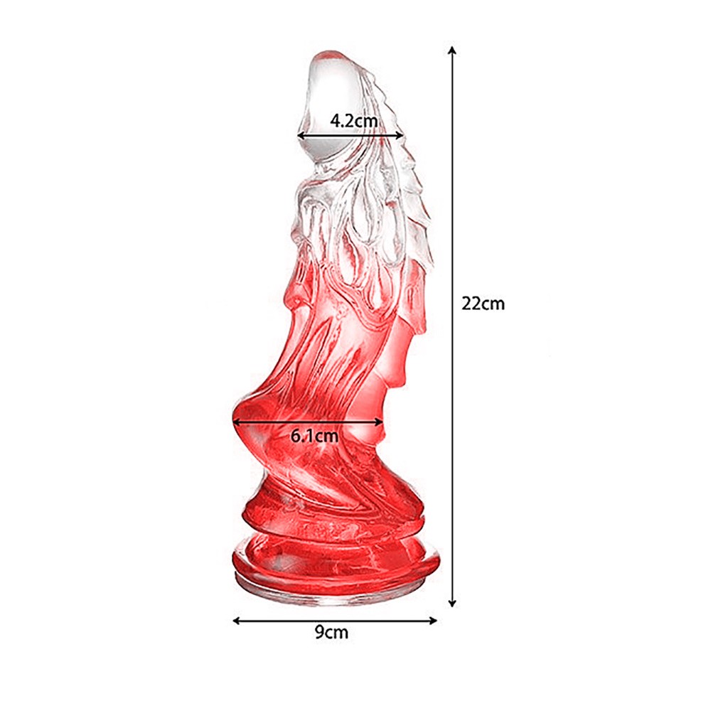Plug Anal Master em Jelly Transparente e Vermelho com Ventosa, vista de frente e topo