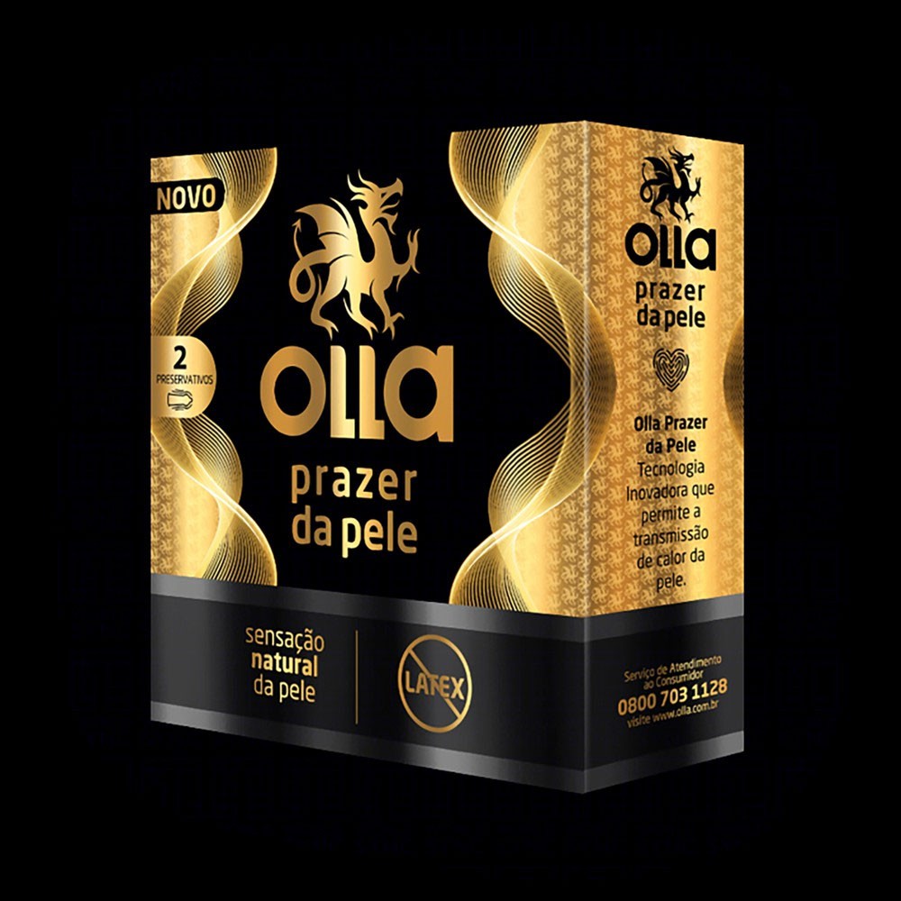 Caixa do Preservativo Olla Prazer da Pele 2 unidades, em destaque, para m�xima prote��o e sensibilidade.