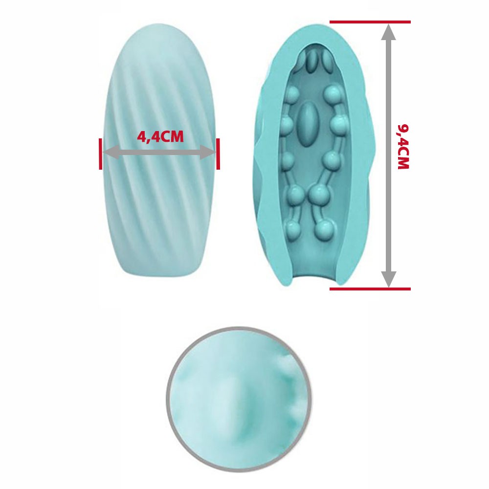Masturbador Masculino Texturizado Svakom Hedy Blue em vista lateral com detalhe do orif�cio