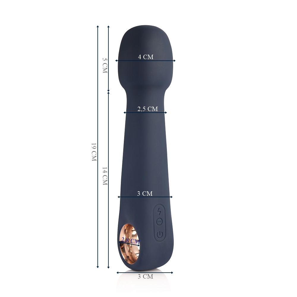 Massageador Er�tico Recarreg�vel Wand Azul - Dimens�es detalhadas com medidas em cent�metros