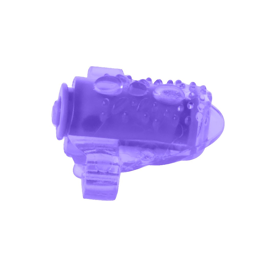 Vista lateral do Estimulador de L�ngua Roxo, mostrando o vibrador na base e o anel de dedo
