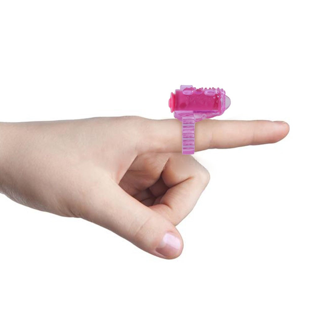Estimulador de L�ngua Rosa vibrat�rio, usado no dedo, vista lateral