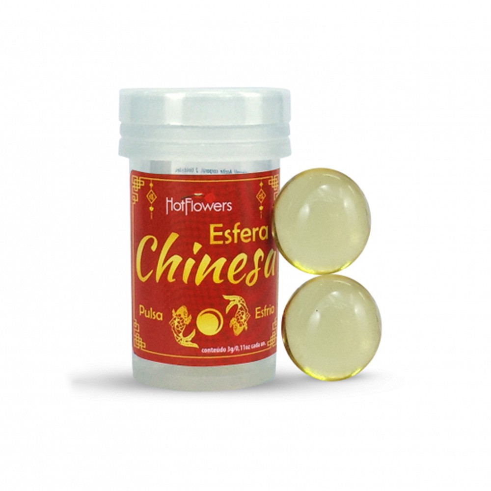 Duas Bolinhas de �leo Corporal Esfria e Pulsa Esfera Chinesa 3ml fora da embalagem, mostrando sua textura transl�cida