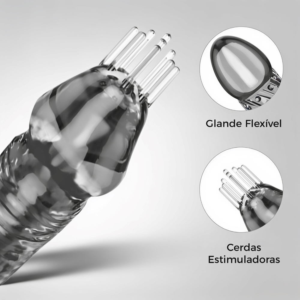 Kit de capas e an�is penianos, close da capa com cerdas estimuladoras e glande flex�vel