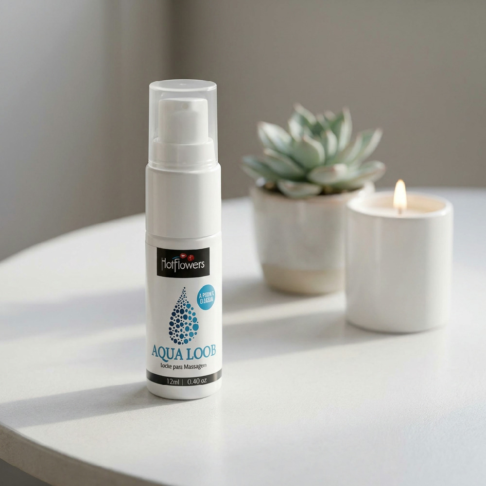 Gel Lubrificante �ntimo Aqua Loob Neutro 12ml em ambiente discreto, ao lado de vela arom�tica e planta suculenta