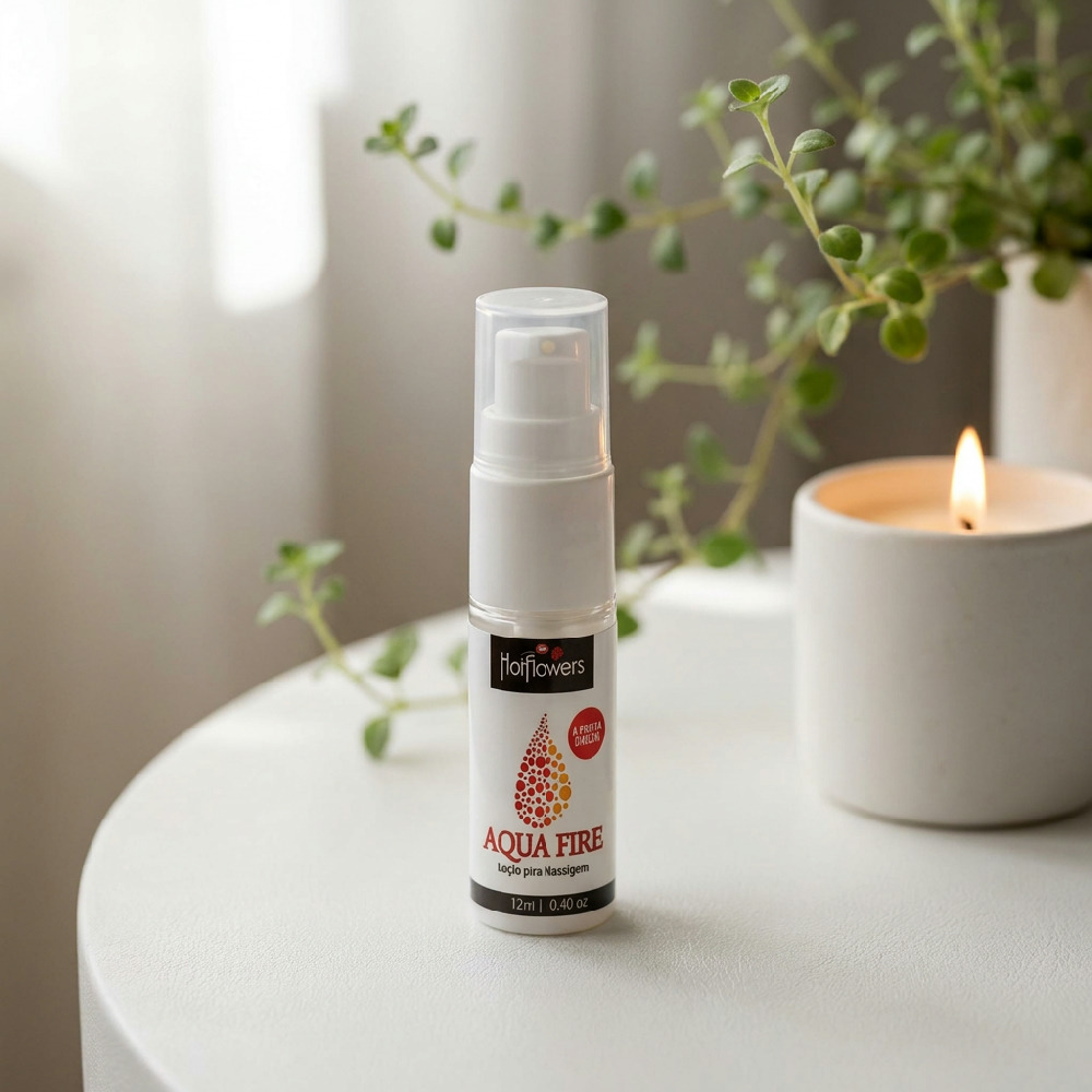 Gel Lubrificante �ntimo � Base de Silicone Aqua Loob 12ml em um ambiente �ntimo, ao lado de uma vela acesa